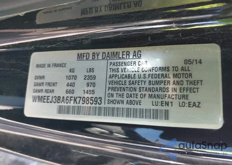 2015 Smart Fortwo Pure z USA, uszkodzony, nr VIN WMEEJ3BA6FK798593